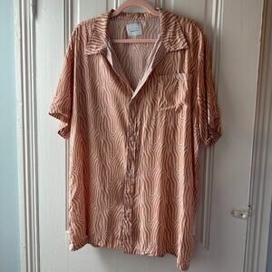 Allfenix Shirts Mens Large Multicolor Sage Zebra Button Up Short Sleeve Collared